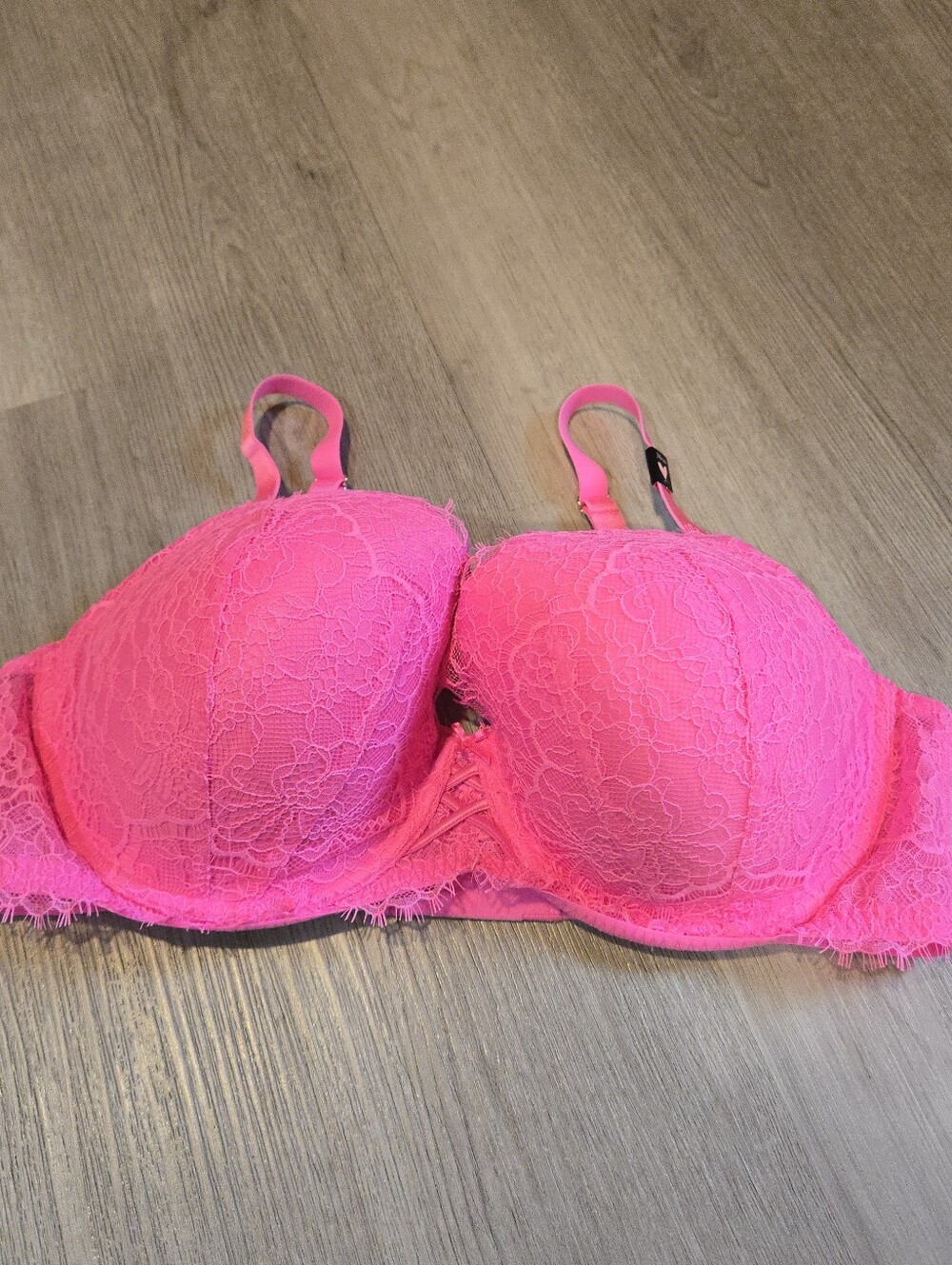 NWT Victoria's Secret Bright Pink Lacey Dream Angels Lined Demi Bra, SIZE 38DD